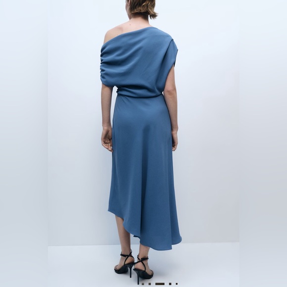 Mango Asymmetrical one shoulder Blue Dress - Picture 5 of 11